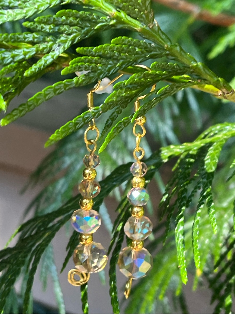 Iridescent Crystal Gold Drop Earrings - Dangle Style
